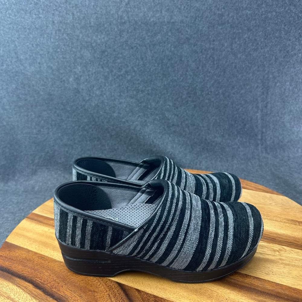 Dansko Professional Vegan Black Grey Striped Clogs Womens Size 36 1481
